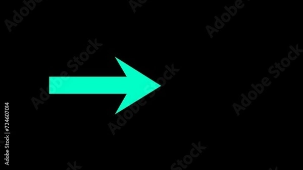 Fototapeta Sky blue arrow pointing to the right. Collection different arrows sign Flashing neon icon to the right arrow.  3d rendering. Directional arrow icon illustration on black background.