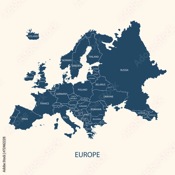 Obraz EUROPE MAP WITH BORDERS AND NAME OF THE COUNTRIES