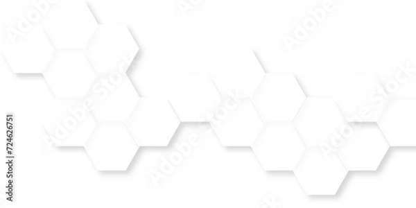 Obraz Abstract white background with hexagons pattern. White abstract vector wallpaper with hexagon grid. 3D technology Futuristic honeycomb mosaic white background.	
