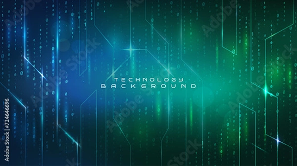 Fototapeta Vector illustration. Binary code background. Software programming concept. Glowing numbers, lines. Digital data. Technological design element for website template, web banner, advertising wallpaper