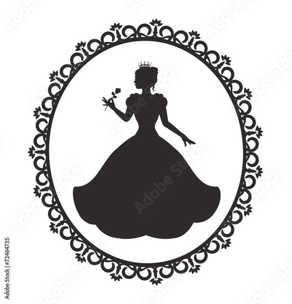 Obraz silhouette of a princess in a magnificent dress in a retro frame