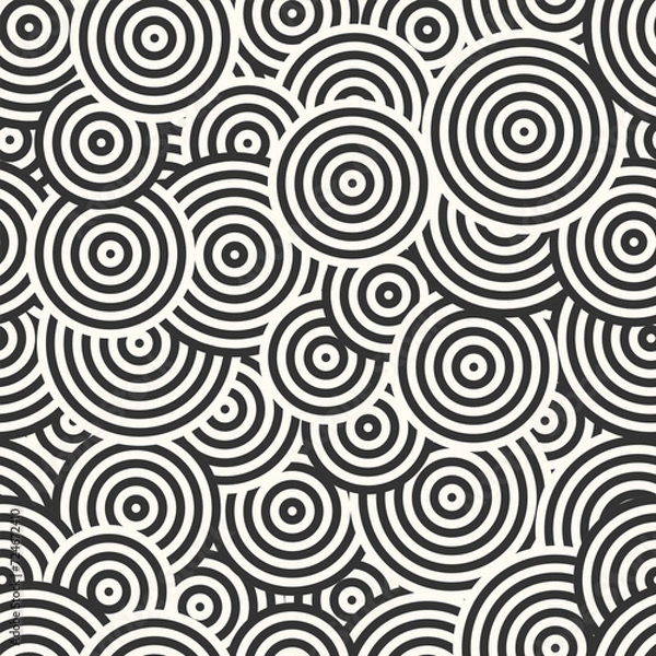Obraz Pattern with circles. Seamless geometric vector background. Abstract repeating graphics for wallpapers, posters, covers.  Stylish monochrome black and white geometric texture. Bold striped circles.