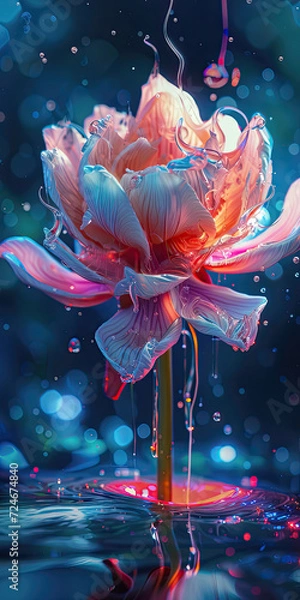 Obraz Beautiful painting of a flower dissolving into neon paint. Artistic illustration