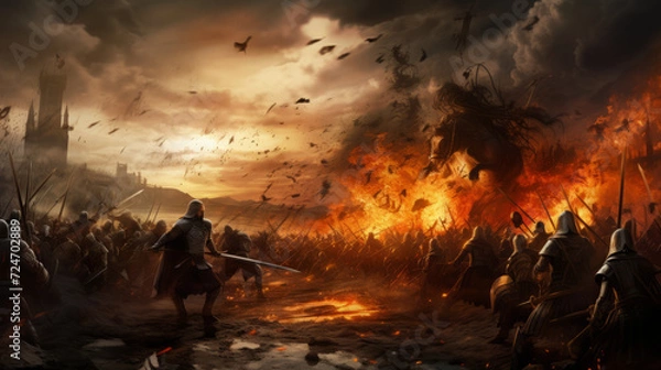 Obraz A epic middle age battle with knights