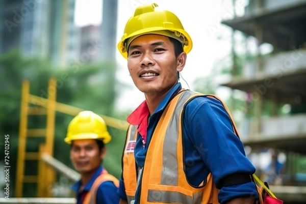Fototapeta close up of construction worker on the site
