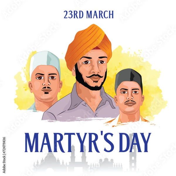 Fototapeta shaheed bhagat singh, sardar bhagat singh, martyrs day vector illustration of Indian people celebrating shaheed diwas