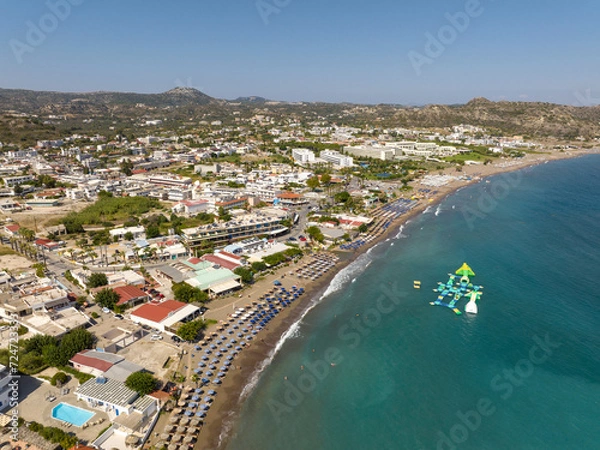 Obraz Faliraki bay area and coastline in Rhodes greece on a beautiful day with waterfront resorts and the Mediterranean Sea