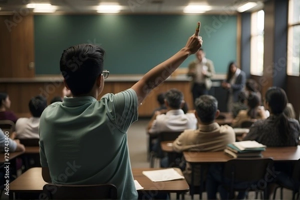 Fototapeta Eager Older Student Actively Participating in Education Training Class