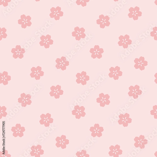 Fototapeta Seamless pattern with pink cherry flowers.