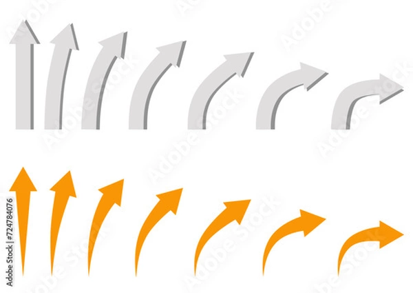 Fototapeta Arrows at various angles. Shaded gray arrows and orange arrows with pointed ends.