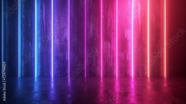 Fototapeta 3d rendering, abstract neon background. Modern wallpaper with glowing vertical lines 