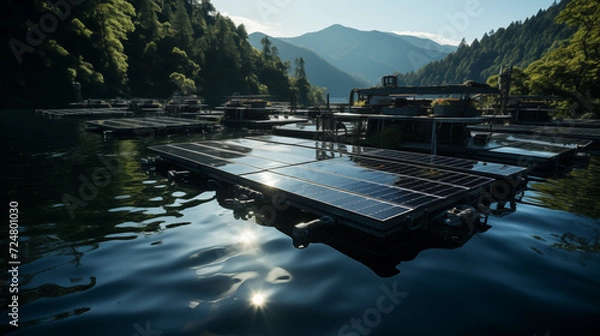 Obraz Floating Solar Panels, reflection in the lake