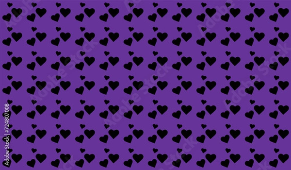 Fototapeta Vector abstract texture with black hearts Stylish design for wrapping fabric cloth print wedding decor Valentines day pattern Textile swatch Heart Purple Bright  seamless pattern Minimal emo print