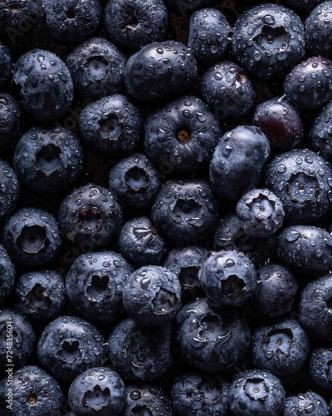 Fototapeta from above, background with fresh, wet blueberries
