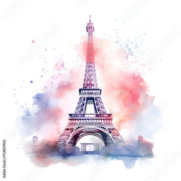 Fototapeta Eiffel Tower Watercolor Clipart, Paris Monument, Ai generative