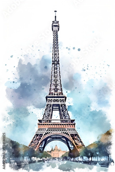 Fototapeta Eiffel Tower Watercolor Clipart, Paris Monument, Ai generative