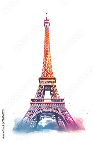 Fototapeta Eiffel Tower Watercolor Clipart, Paris Monument, Ai generative