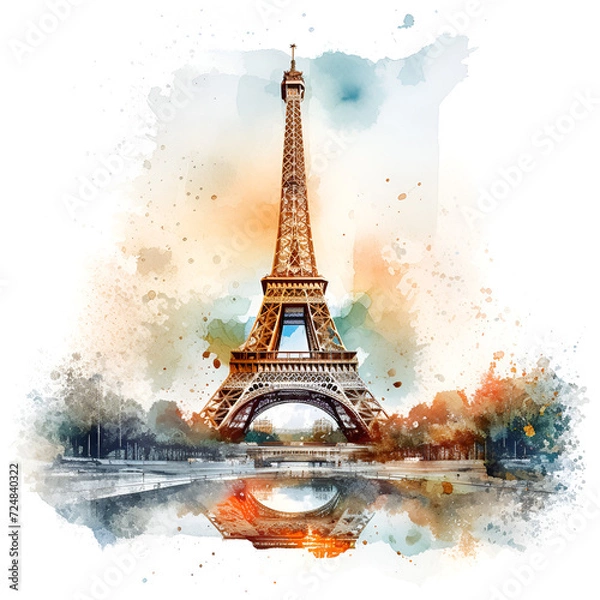 Fototapeta Eiffel Tower Watercolor Clipart, Paris Monument, Ai generative