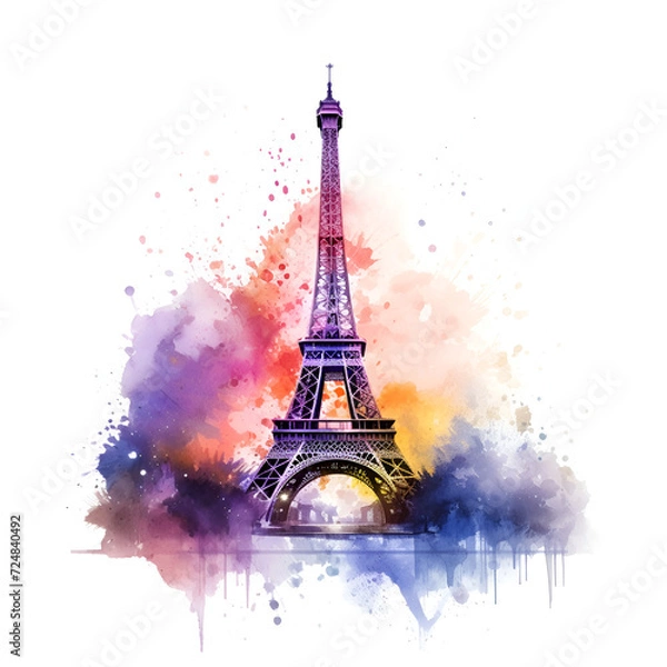 Fototapeta Eiffel Tower Watercolor Clipart, Paris Monument, Ai generative