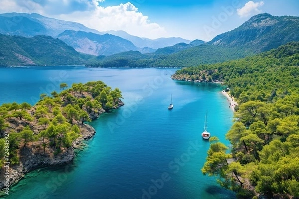 Fototapeta Aerial view of Sarsala Bay in Dalaman - Gocek, Turkiye 