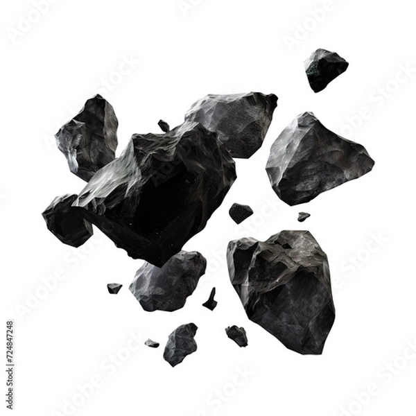 Fototapeta Falling black rocks isolated on transparent background Remove png, Clipping Path, pen tool