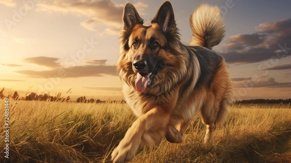 Obraz dog, King Shepherd running on a grass
