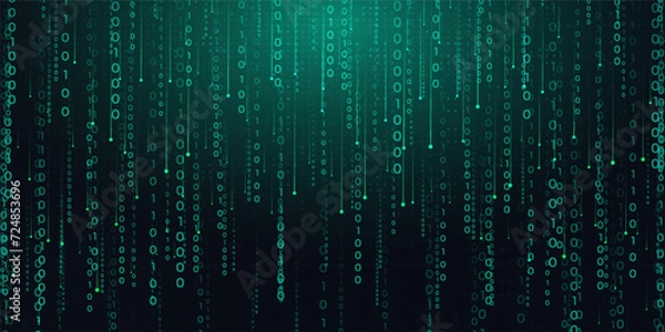 Obraz Digital technology hacking binary code, futuristic internet network connection dark black background, green abstract cyber information communication, Ai big data science, innovation future tech vector