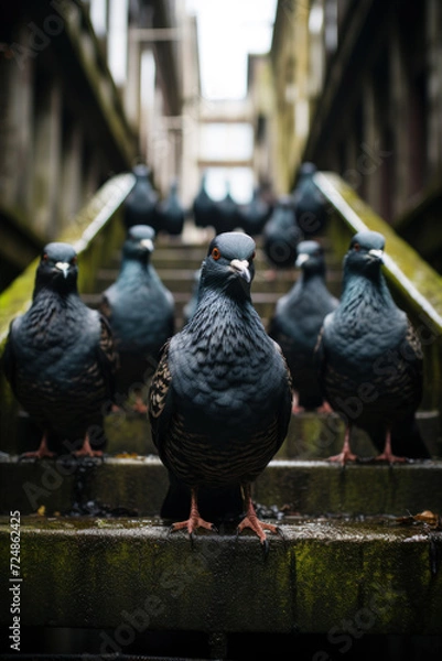 Fototapeta Image of a couple of pigeons in a big city