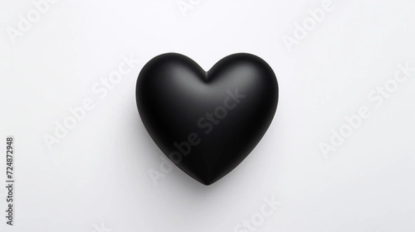 Fototapeta one black matte heart on a white background, on the right side of the picture сreated with Generative Ai