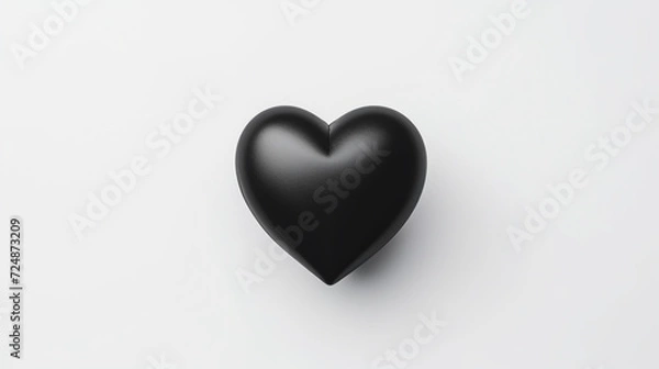 Fototapeta one black matte heart on a white background, on the right side of the picture сreated with Generative Ai