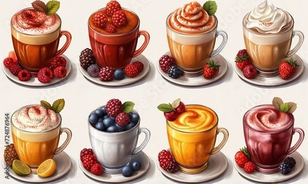 Fototapeta Image of drinks with berries on a white background.