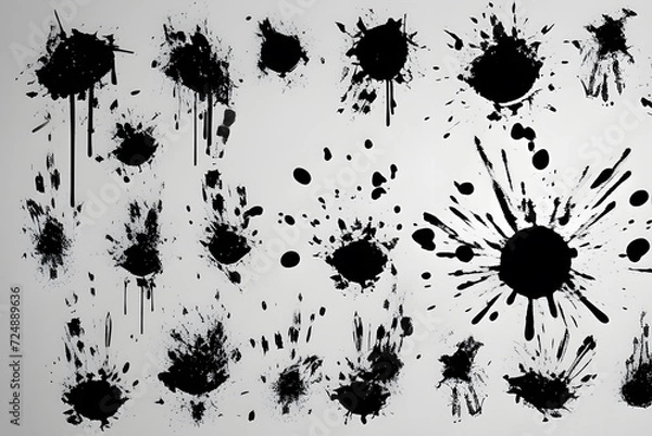 Fototapeta Big set of grunge splashes, paint splashes, stains on a white background, illustration. Playground AI platform.