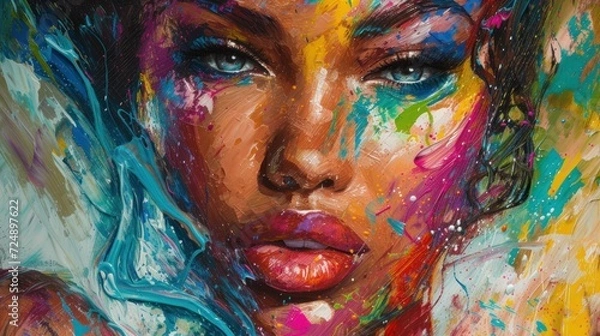 Fototapeta Abstract painting of a woman's face with colorful colors AI generated image
