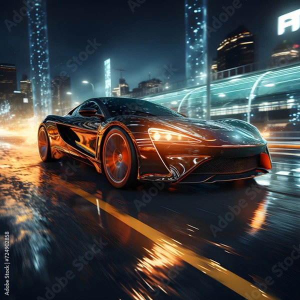 Obraz An icon of a hot car on a track with blue lights