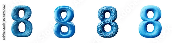 Fototapeta Blue Plasticine style Number, logotype, Number 8 , Eight isolated on a transparent background