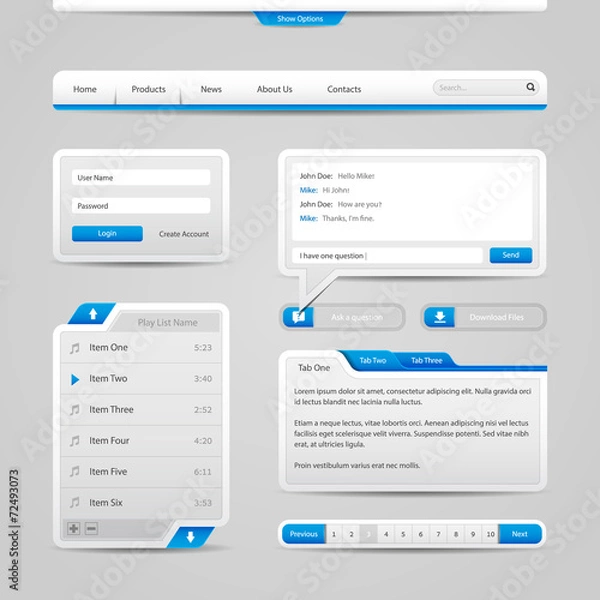 Obraz Web UI Controls Elements Gray And Blue On Light Background