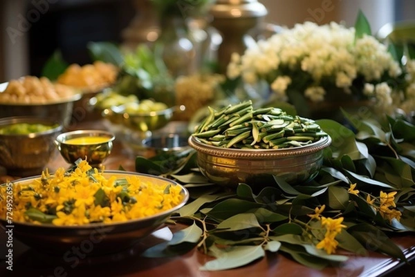 Fototapeta Freshly cut okra and vibrant yellow flowers are displayed, symbolizing natural abundance and culinary freshness