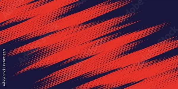 Obraz Halftone dots gradient grunge texture background red and dark blue color pattern. Dot pop art comic sport style vector illustration. vector