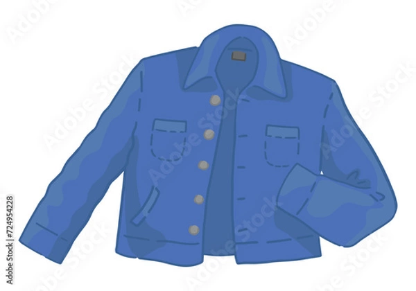 Obraz Doodle of denim jacket. Clip art of spring outerwear. Cartoon vector illustration clipart isolated on white.