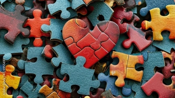 Fototapeta Love Puzzle Pieces. Visual metaphor of love as puzzle pieces coming together to form a complete picture.