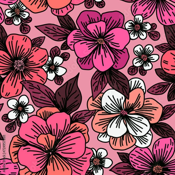 Obraz Seamless floral pattern. Design for wallpaper, fabric, wrapping paper, cover and more.	