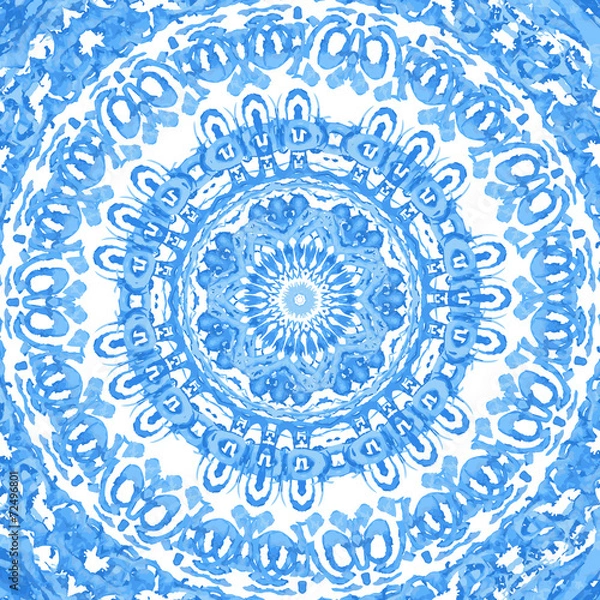 Fototapeta Watercolor vector gzhel. Doily round lace pattern, circle backgr
