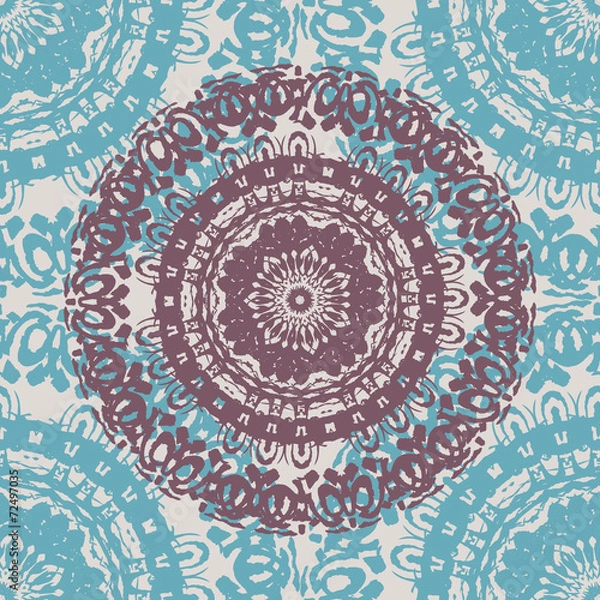 Fototapeta Seamless doily watercolor vector gzhel pattern. Decorative ornam