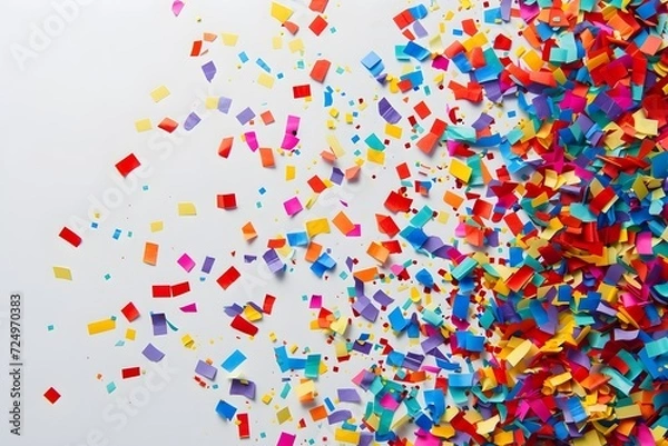 Fototapeta multi color confetti background on an empty white background, in the style of poster, gutai, spatial, energetic, spectacular backdrops, high detailed