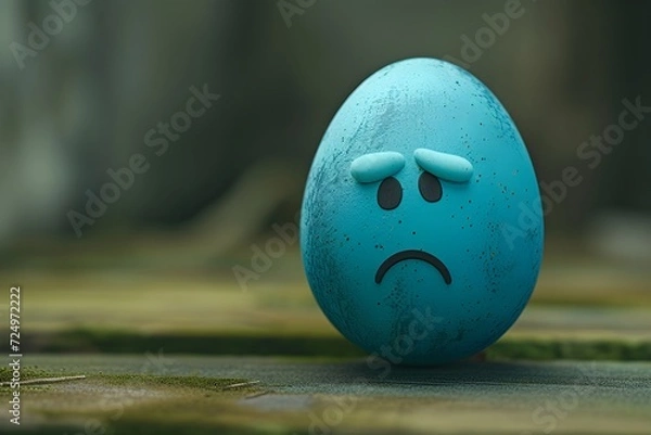 Fototapeta a egg with a sad face and green background, in the style of octane render, isolated landscapes, cinestill 50d, minimalist sculptor, matte background, smilecore, emotionally charged scenes