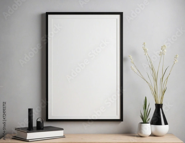 Fototapeta Empty dark photo frame or blank poster template