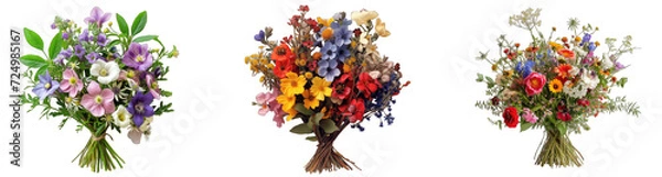 Obraz Collection of spring flower bouquets on a transparent or white background generative ai