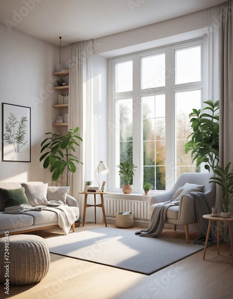Fototapeta Cozy Home Interior with Stylish Furniture and Natural Lighting from Window Designed with Innovative Technology