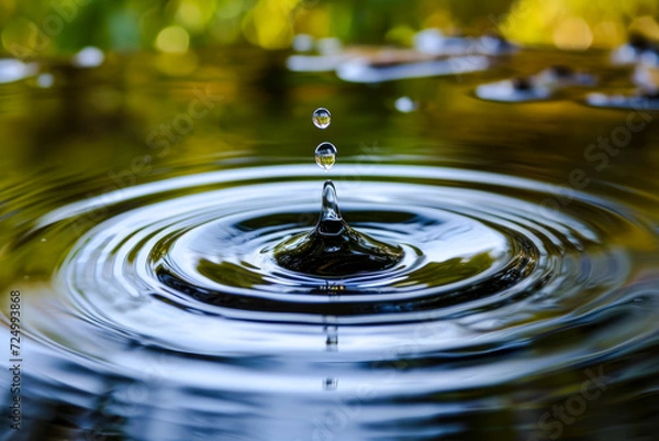 Fototapeta single droplet of water falling into a calm pond, creating ripples of inspiration