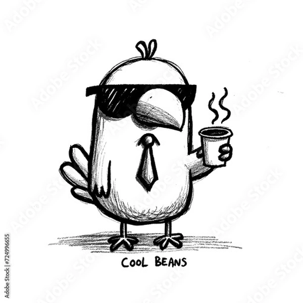 Fototapeta chicken with glasses and a cup of coffe in the style of childish hand drawn drawing. Perfect design for greeting cards, posters, T-shirts, banners, print invitations